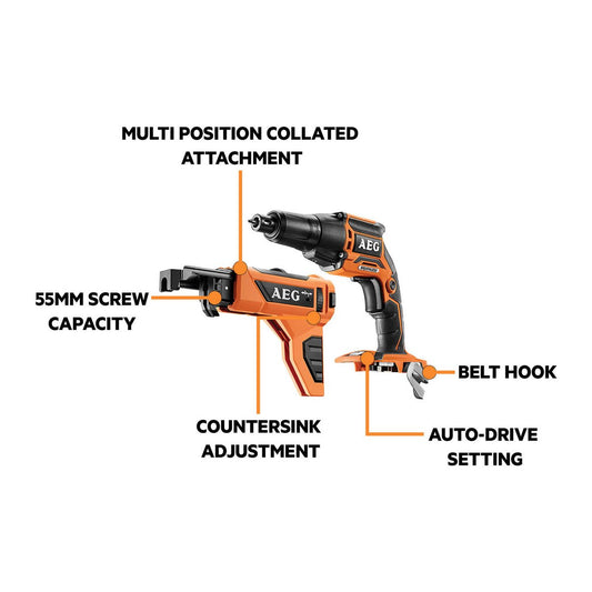 AEG 18V Brushless Collated Screwdriver Skin Only - Compact - Durable - Efficient – view 2 - Auzzistore