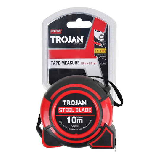 Trojan 10m Tape Measure - 25mm Width - Accurate Measurements - Comfortable Grip - Auzzistore