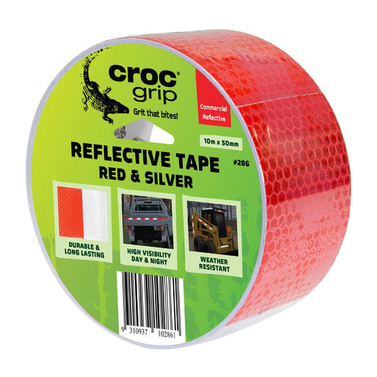 Croc Grip Reflective Safety Tape - 10m x 50mm - UV Resistant - High Visibility - Auzzistore