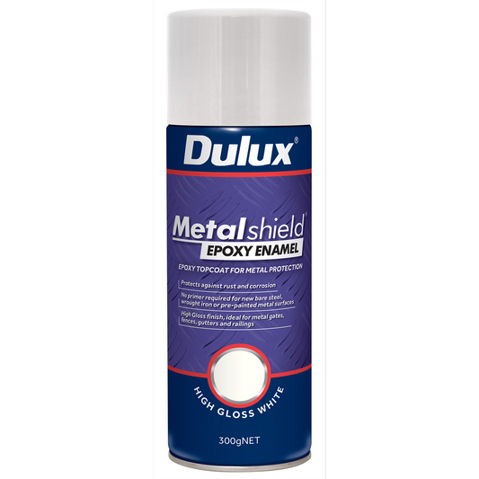 Dulux Metalshield Epoxy Enamel Gloss Spray Paint 300g White Durable