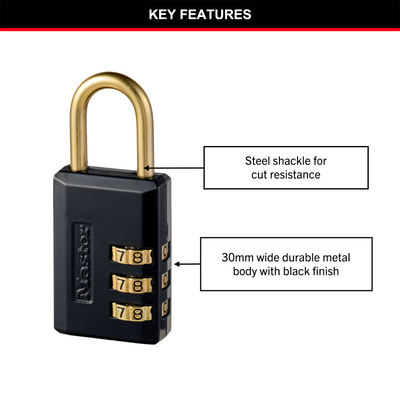 Master Lock 30mm Combination Padlock - Metal - Durable - Keyless