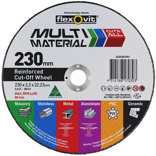 Flexovit Cut Off Wheel - 230mm x 3.2mm - Silicone Carbide - Multi Material - Auzzistore
