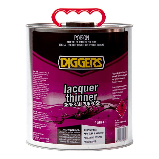 DIGGERS Lacquer Thinner 4L Hydrocarbon Liquid Improves Paint Consistency - Auzzistore