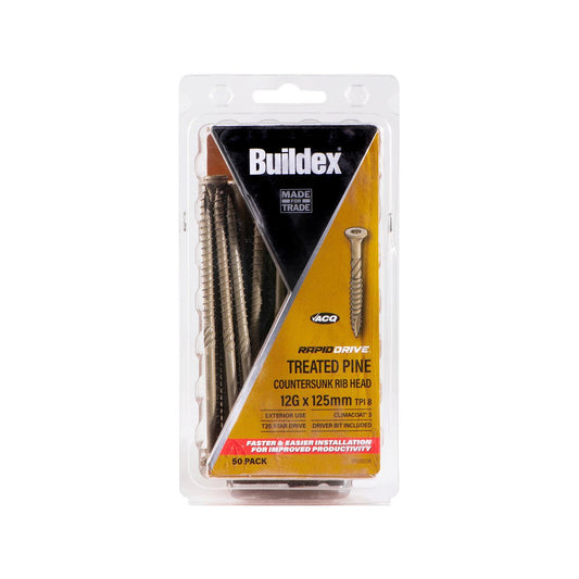 Buildex Rapiddrive Treated Pine Screws 12g x 125mm - 50 Pack - Corrosion Resistant – view 2 - Auzzistore