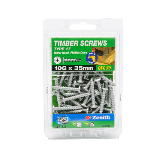 Zenith Timber Screws 10g x 35mm Galvanised Type 17 50 Pack - Auzzistore