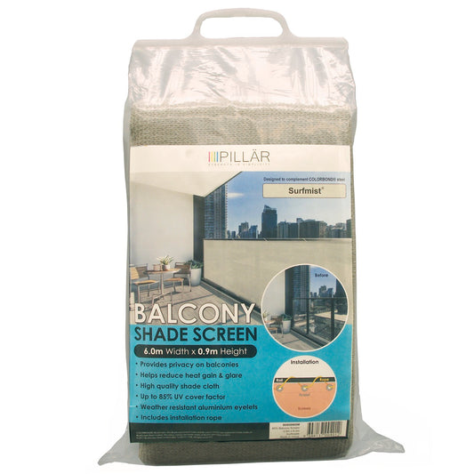 Pillar Products 0.9 x 6m 85% Surfmist Balcony Screen - Surfmist