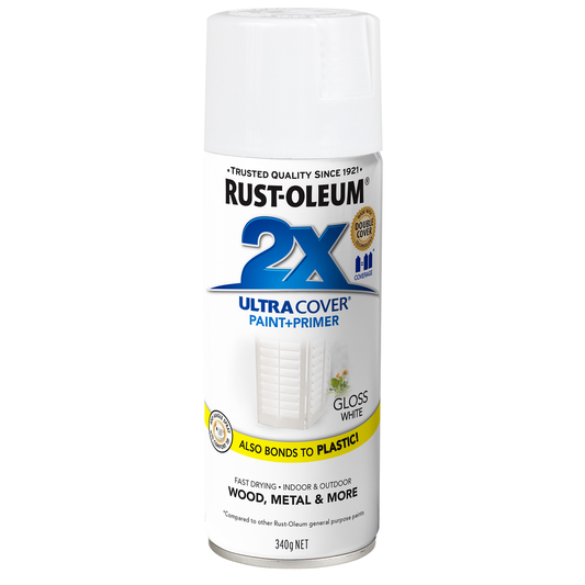 Rust-Oleum 2X Gloss White Spray Paint 340g - Durable Finish - Fast Dry - Auzzistore