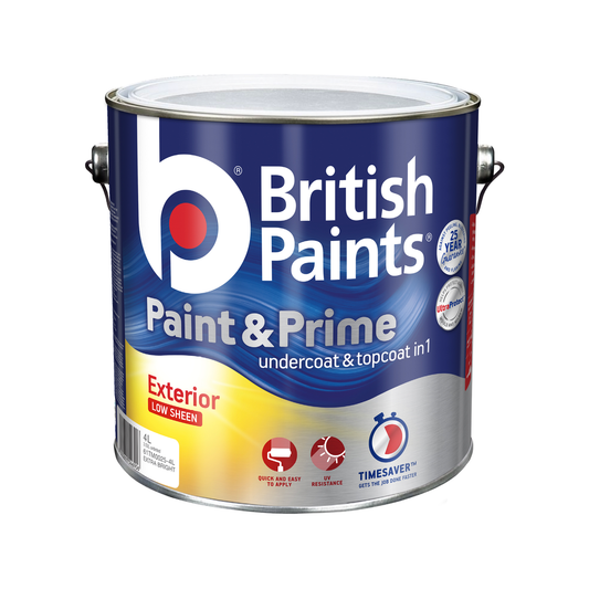 British Paints 4L Extra Bright Low Sheen Exterior Paint - UV Resistant