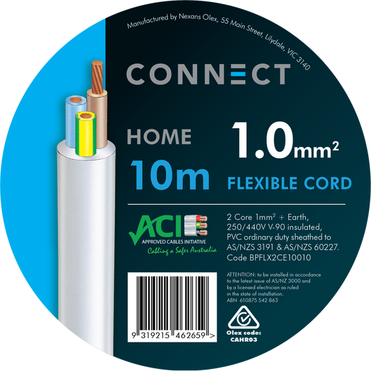 Cable Elec Flex 3 Core - 1mm x 10m - White Sheath - 450/750 Volt - Auzzistore