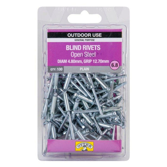 Otter Open Steel Blind Rivets - 8 x 12mm - 100 Pack - High Strength - Auzzistore