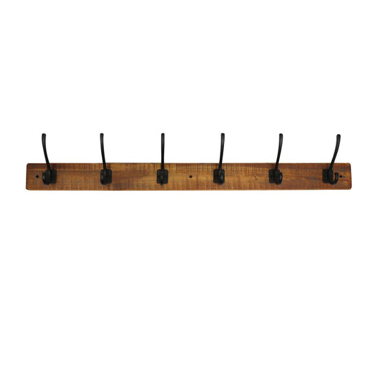 Adoored 6 Hook Rustic Board Deco Hook Rack - 950mm x 80mm x 170mm - Black - Durable Timber Finish – view 2