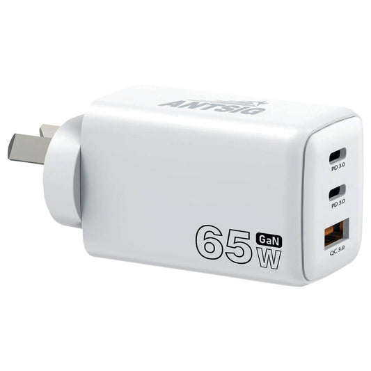 Antsig 65W Multi Port Wall Charger - 3 Ports - Compact - White