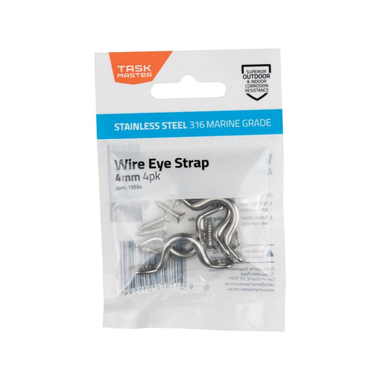 Taskmaster 4mm Stainless Steel Wire Eye Strap 4 Pack - Rust Resistant - Durable - Auzzistore