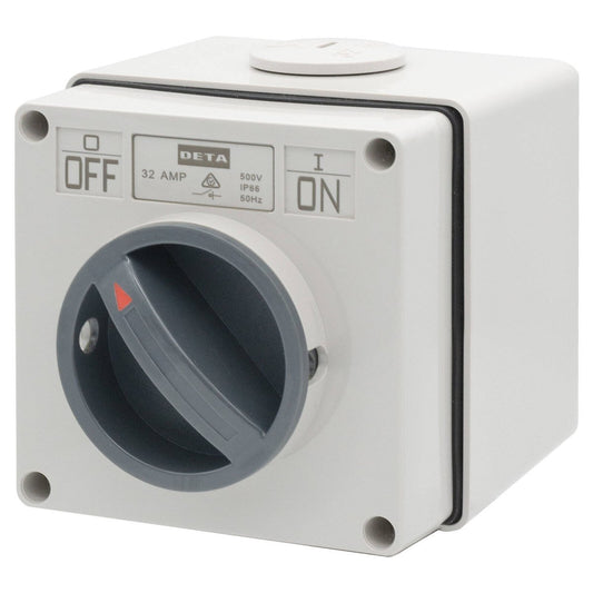 Deta IP66 Weatherproof 3 Pole 32A Isolator - Grey - Outdoor Power Isolation - Auzzistore