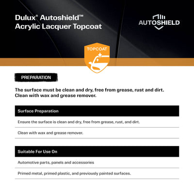 Dulux 340g Black Gloss Autoshield Acrylic Lacquer Spray Paint - Fast-Drying, High-Gloss Finish
