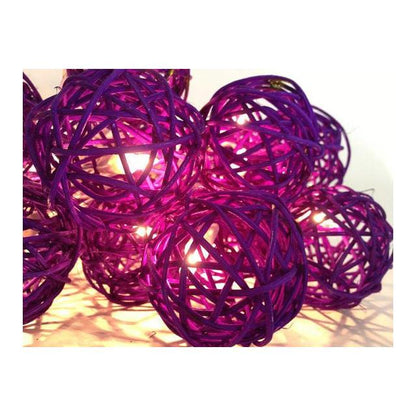 1 Set of 20 LED Cassis Purple 5cm Rattan Cane Ball Battery Powered String Lights Christmas Gift Home Wedding Party Bedroom Decoration Table Centrepiece