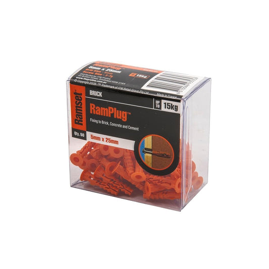 Ramset 5mm Nylon Anchor Ramplug 50 Pack - Light Duty - Orange - Auzzistore