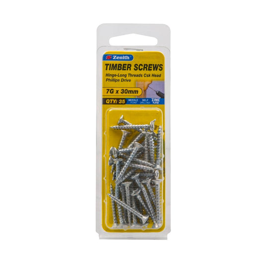 Zenith Hinge Screws 7g x 30mm Zinc Plated Countersunk 35 Pack - Auzzistore