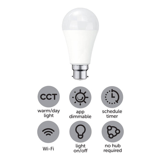 Arlec B22 LED Globe 1050lm 12W - Smart Colour Temperature Adjustable – view 2