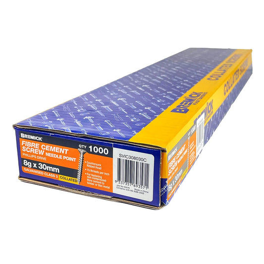 Bremick Collated Screw 8g x 30mm Galvanised - 1000 Pack - Fibre Cement - Auzzistore