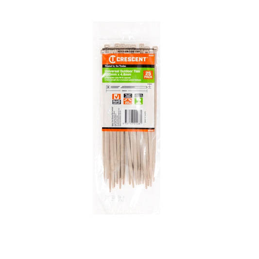 Crescent Outdoor Cable Ties - 200 x 4.6mm - Beige - Nylon - 25 Pack
