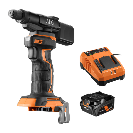 AEG 18V Compact Rivet Gun 4.8mm - 5Ah Kit - 11kN Pull Force - LED Light
