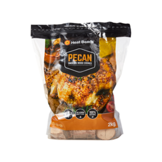 Heat Beads Pecan Smoking Chunks - 2kg BBQ Fuel - Natural Wood Chips - Auzzistore