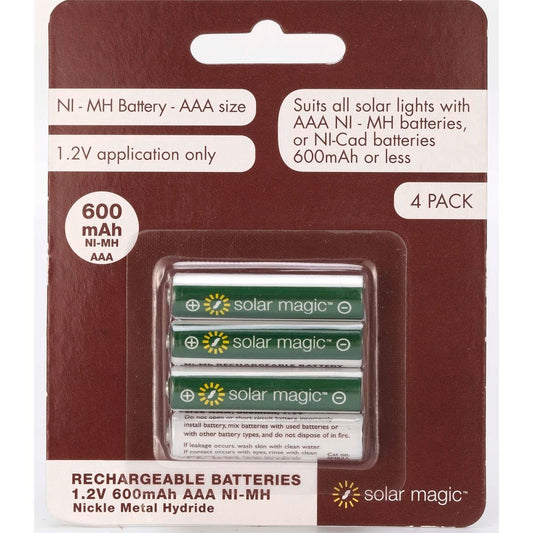 Solar Magic AAA 600mAh NiMH Rechargeable Batteries 4 Pack