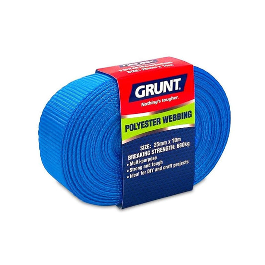 Grunt 25mm Poly Webbing 10m Blue Polyester 680kg Breaking Strength - Auzzistore