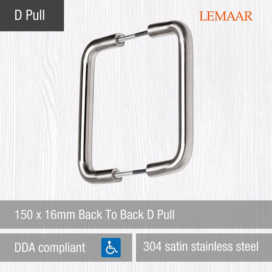Lemaar Back to Back D Pull 150 x 16mm Satin Stainless Steel Durable – view 2 - Auzzistore