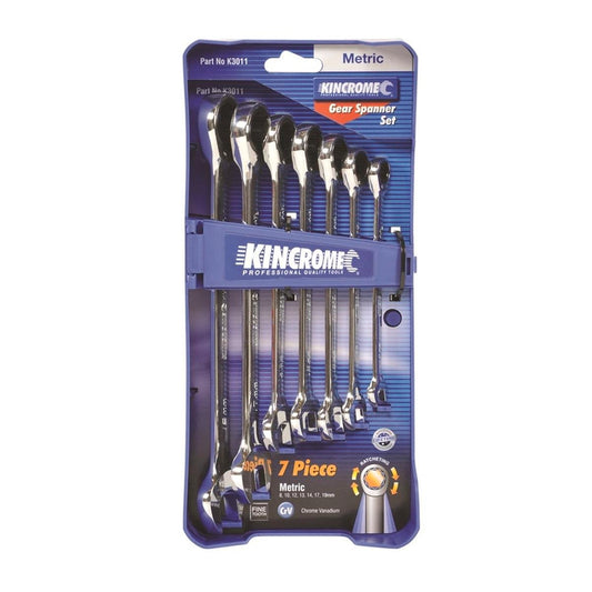 Kincrome 7 Piece Metric Gear Spanner Set - Cr-V Steel - Ratcheting