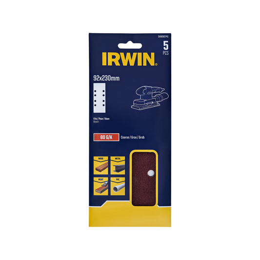 Irwin 80 Grit Sanding Sheets 92 x 230mm 5 Pack - Medium Stock Removal - Auzzistore