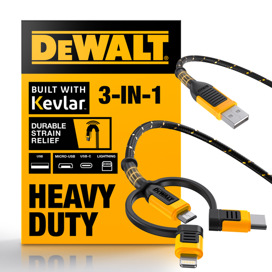 Dewalt 3-in-1 Charging Cable - 1.8m - Kevlar Reinforced - Quick Charging