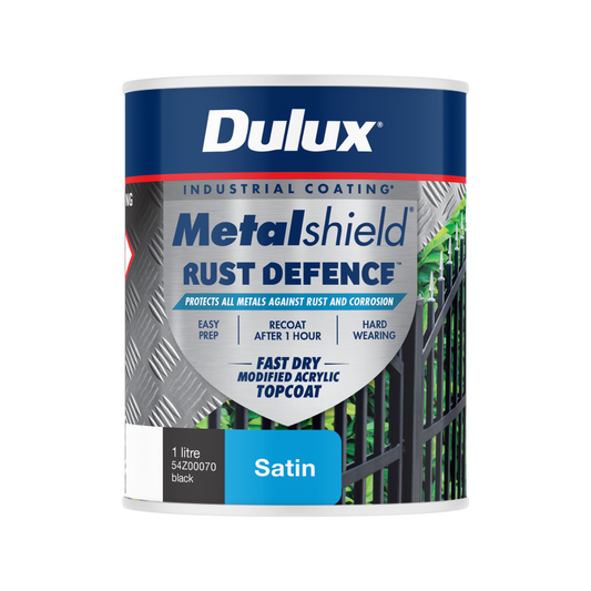 Dulux Metalshield Rust Defence - 1L Black Satin - Fast-Drying Protection - Auzzistore