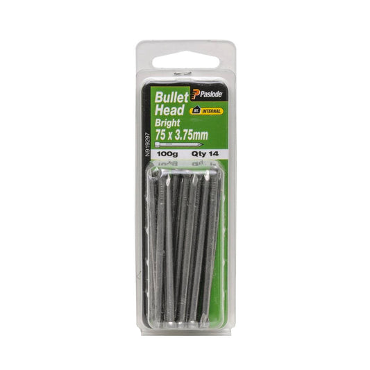 Paslode Bullet Head Nails - 75mm - Bright Steel - Plain Shank - 14 Pack - Auzzistore