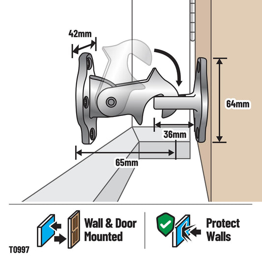 Adoored Satin Chrome Door Stop - Steel - 75mm - Prevents Wall Damage
