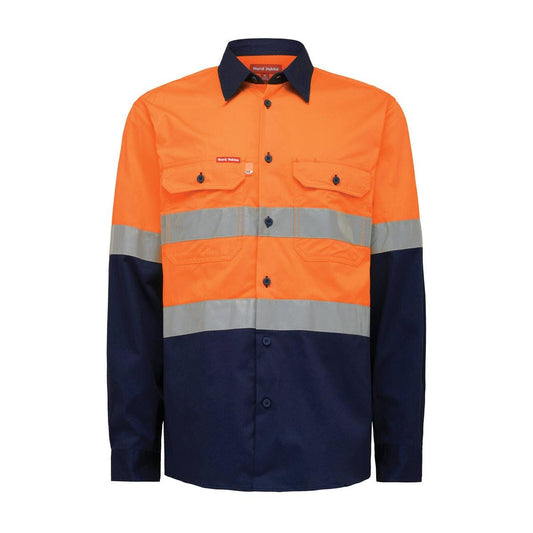 Hard Yakka Hi Vis Taped Long Sleeve Shirt XL - Orange Navy - Safety Comfort