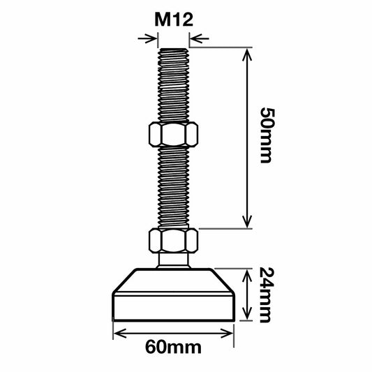 Richmond Ball Jointed Levelling Foot - 60mm x M12 - Zinc Plated - Adjustable – view 2 - Auzzistore