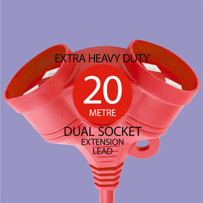 Deta 20m Dual Socket Extra Heavy Duty Extension Lead PVC Safety Red