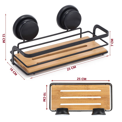 2 Pack Rectangular Bamboo Corner Shower Caddy Shelf Basket Rack with Premium Vacuum Suction Cup No-Drilling for Bathroom and Kitchen | Auzzi Store