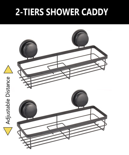 2 Pack Rectangular Corner Shower Caddy Shelf Basket Rack with Premium Vacuum Suction Cup No-Drilling for Bathroom and Kitchen | Auzzi Store