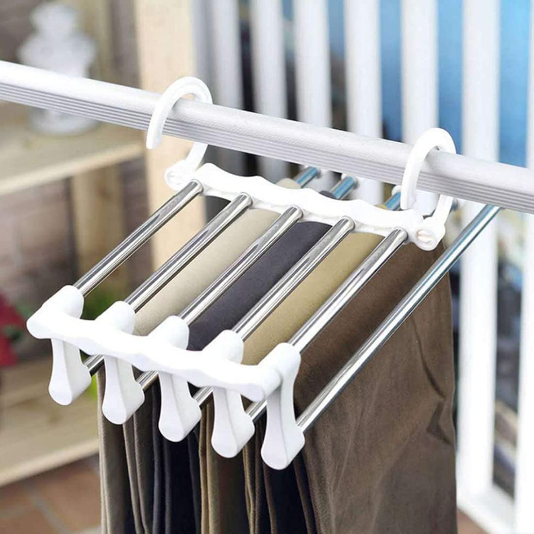 2 Pack Stainless Steel Adjustable 5 in 1 Pants Hangers Non-Slip Space Saving for Home Storage | Auzzi Store