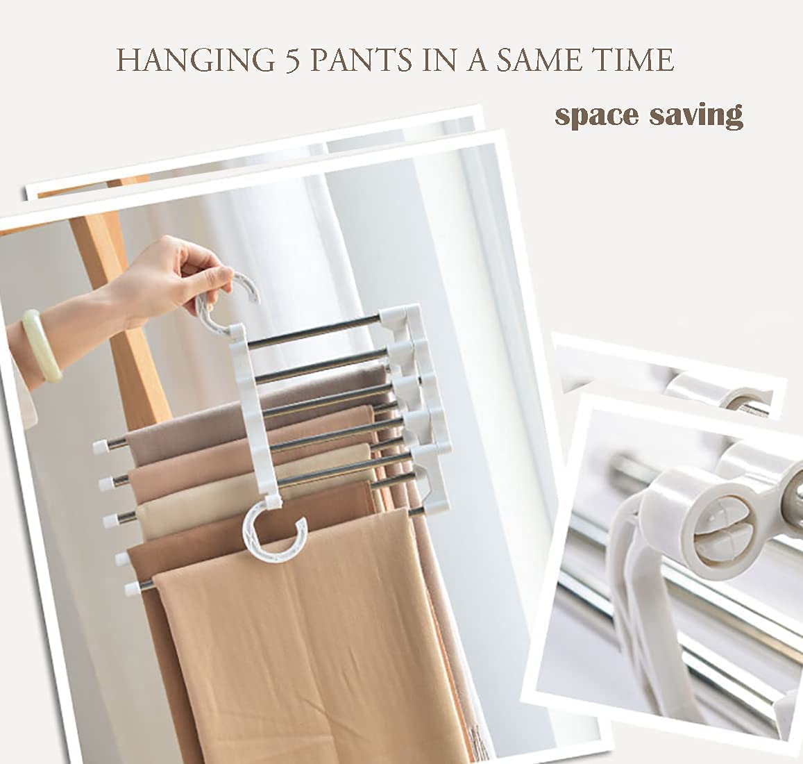 2 Pack Stainless Steel Adjustable 5 in 1 Pants Hangers Non-Slip Space Saving for Home Storage | Auzzi Store