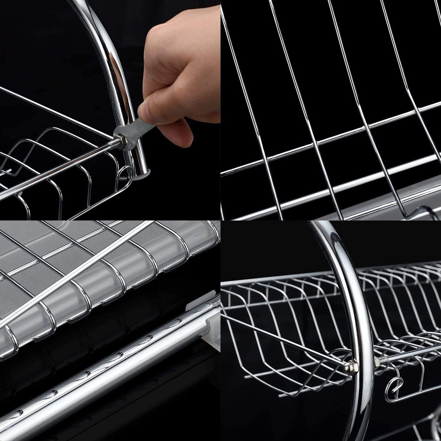 2 Tier Dish Rack with Drain Board for Kitchen Counter and Plated Chrome Dish Dryer Silver 42 x 25,5 x 38 cm | Auzzi Store