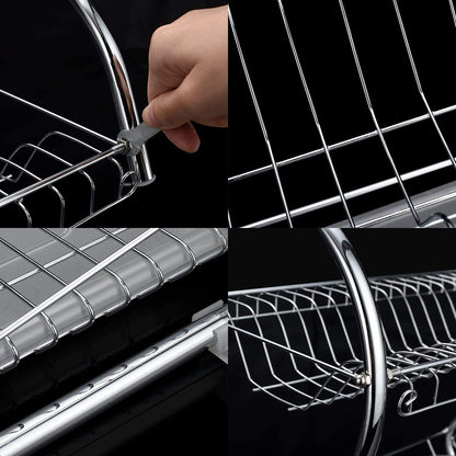 2 Tier Dish Rack with Drain Board for Kitchen Counter and Plated Chrome Dish Dryer Silver 42 x 25,5 x 38 cm | Auzzi Store