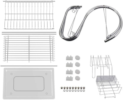 2 Tier Dish Rack with Drain Board for Kitchen Counter and Plated Chrome Dish Dryer Silver 42 x 25,5 x 38 cm | Auzzi Store