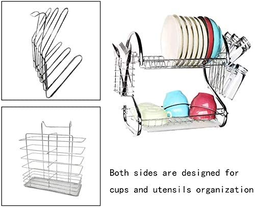 2 Tier Dish Rack with Drain Board for Kitchen Counter and Plated Chrome Dish Dryer Silver 42 x 25,5 x 38 cm | Auzzi Store