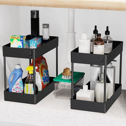 2 Tier Multi-Purpose Under Sink Organizer Shelf Storage Rack for Bathroom and Kitchen | Auzzi Store