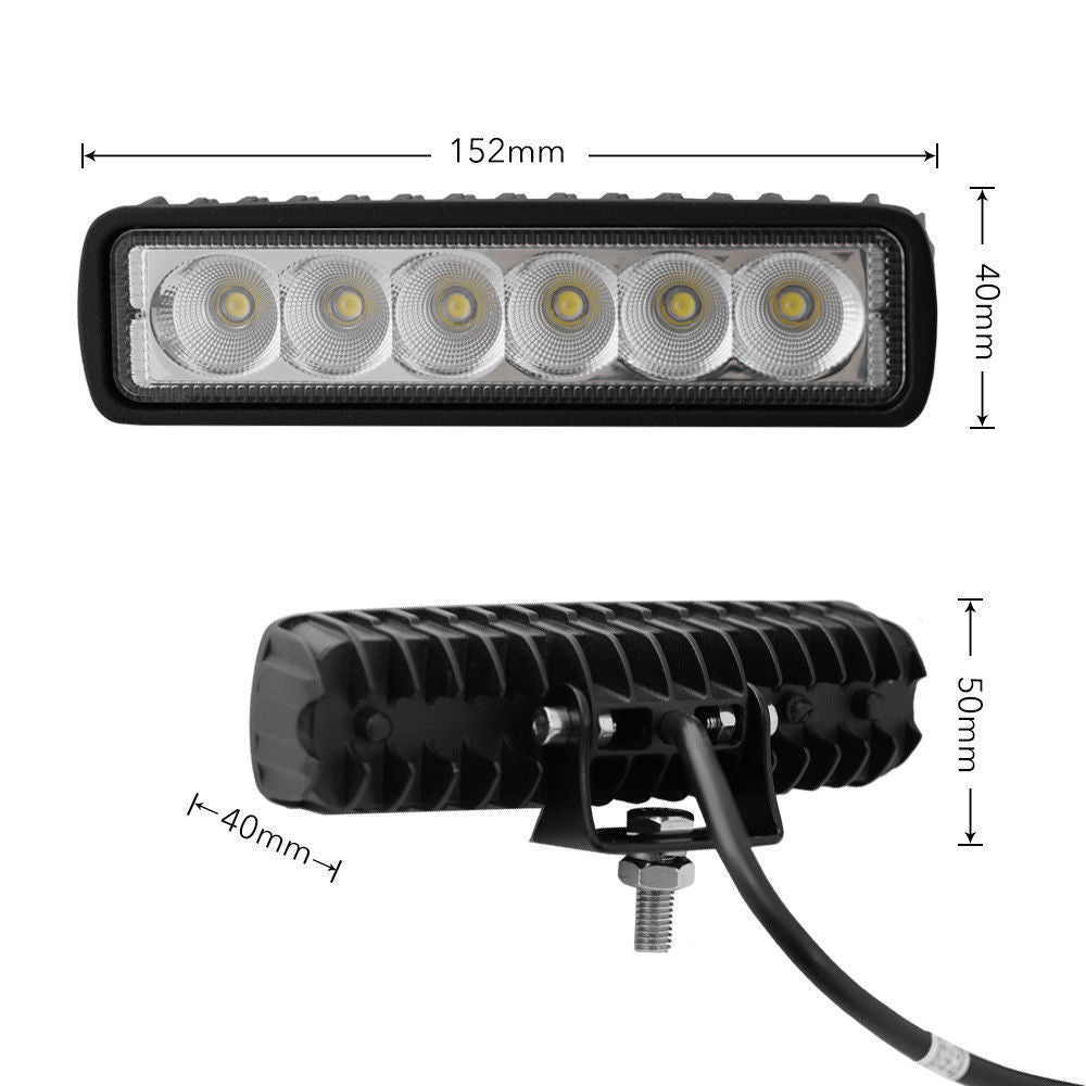 2 x 6inch 18W LED Work Light Bar Driving Lamp Flood Truck Offroad MINING UTE 4WD | Auzzi Store