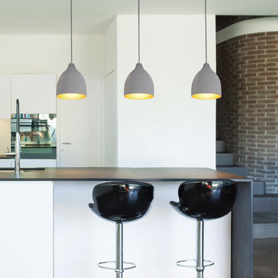 Home Design Bussi Concrete Pendant - 200mm Grey Concrete - Gold Interior